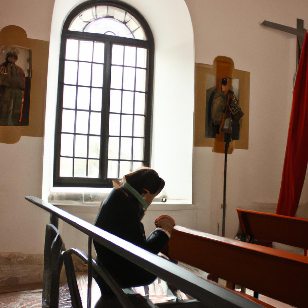 Person praying in a church
