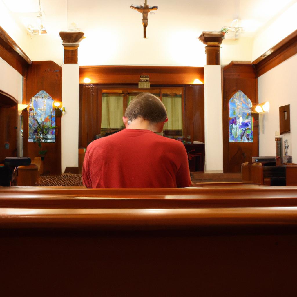 Person praying in a Baptist church